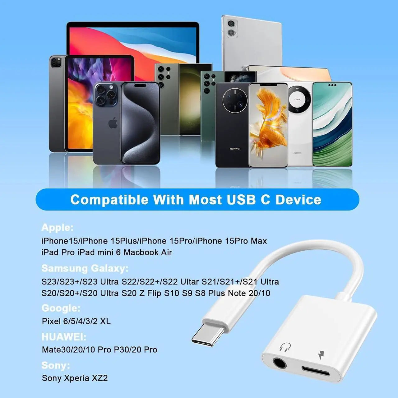 USB-C to 3.5mm Audio Adapter with Charging Port 2-in-1